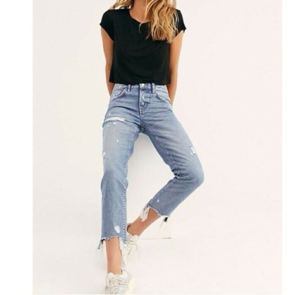 We the Free x Free People Good Times Relaxed Jeans November Rain Blue Crop Sz 27